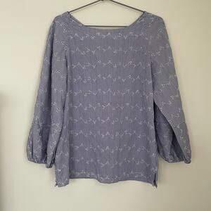 LOFT blue and white striped eyelet blouse Sz Medium